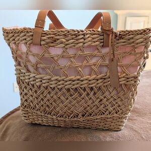 Ralph Lauren Tan and Pink Woven Tote